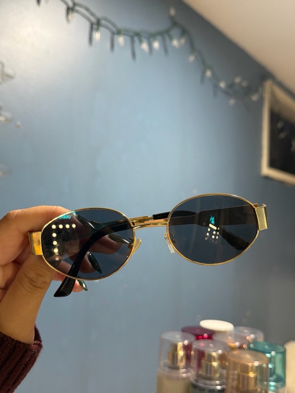 Gold Frame Black Lens Oval Sunglasses
